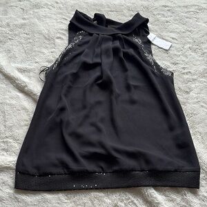 Suzy Shier Black Sleeveless Chiffon Blouse with Sequin Detail